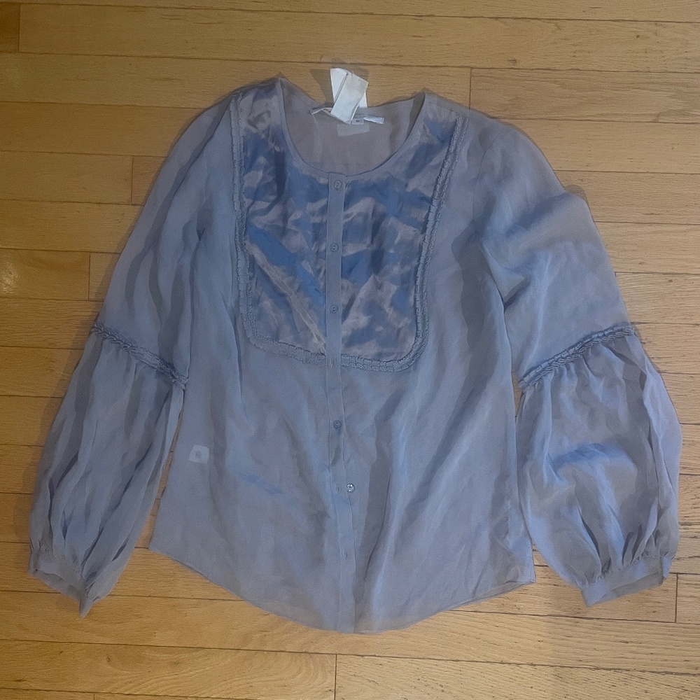 Brand New Women’s Max Studio Sheer Gray Silk Tuxedo Blouse